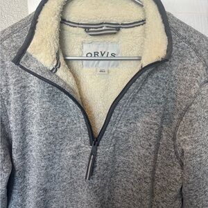Orvis Men’s Gray Zip-Up Sweater with Cream Sherpa Lining